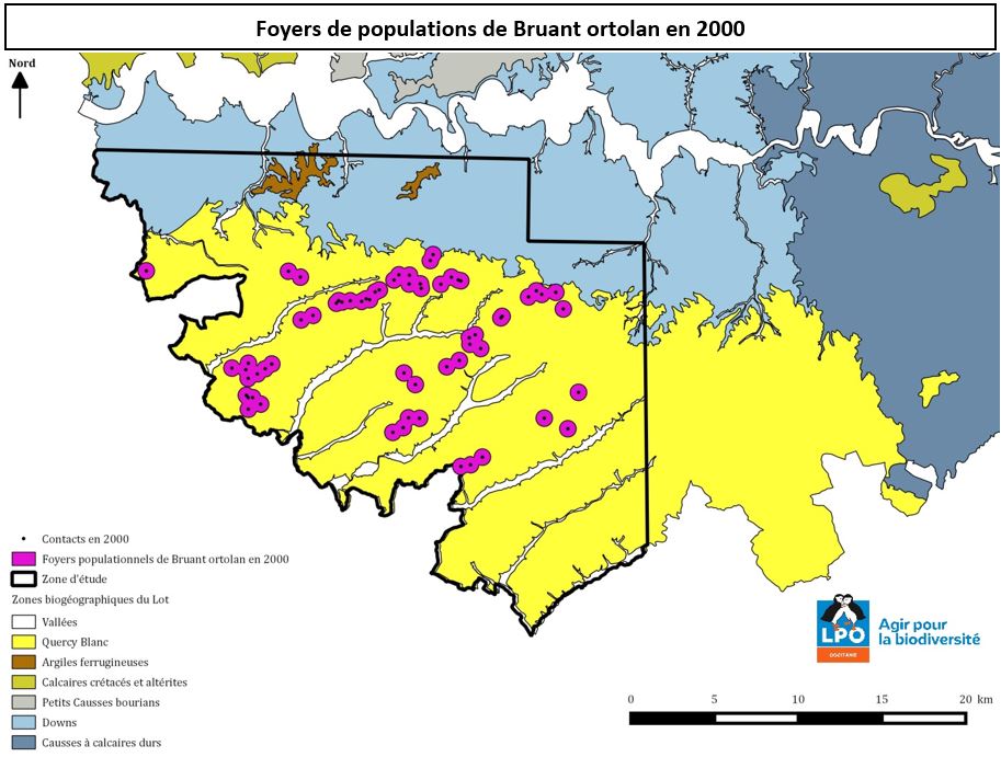 Carte foyer population Bruant ortolan 2000